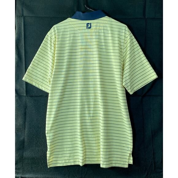 FootJoy Mens Shirt Yellow Blue Striped Golf Polo Comfort Quick Dry Stretch Large - Picture 10 of 12